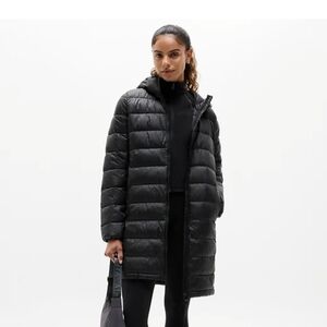 Athleta Black Long Puffer Coat with Hood